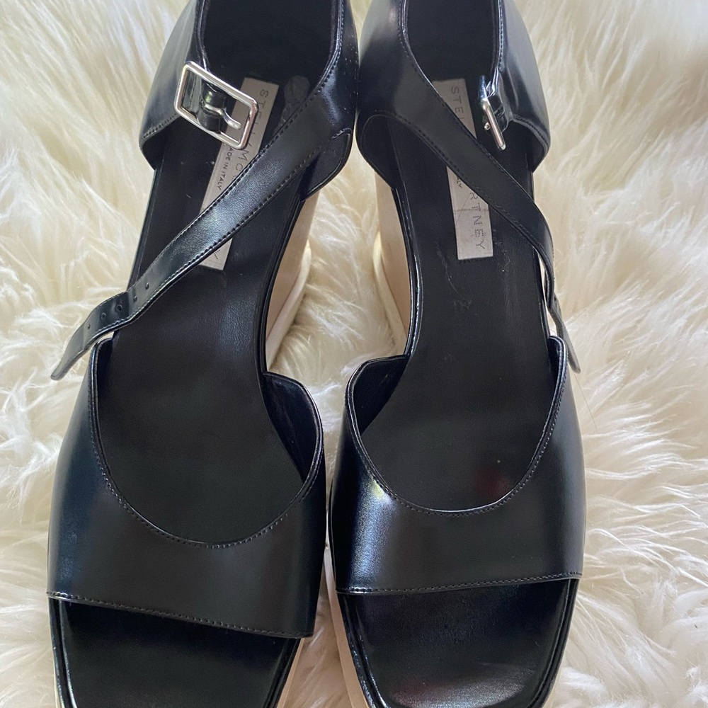 Stella McCartney Black Sandals with Ankle Strap and Chunky Heel size 40
